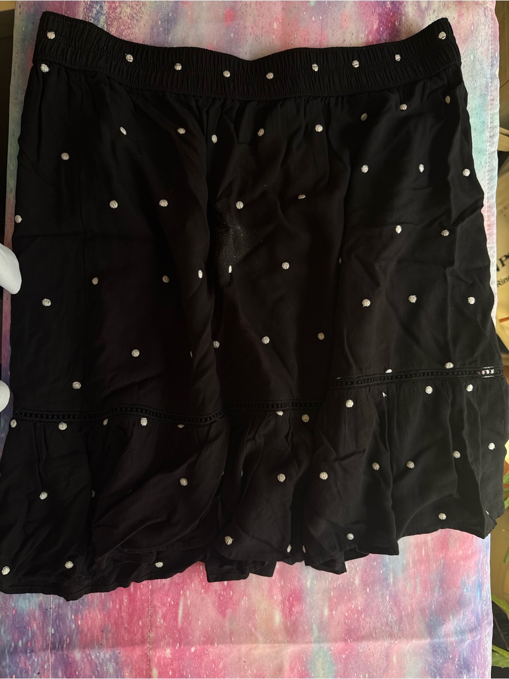 LOFT Black Skater Skirt with White Polka Dots